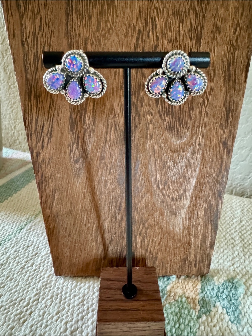 Aurora Opal Sterling Silver Cluster Earrings